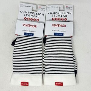 Vim & Vigr Moderate Compression M/L Knee Socks 2 Pair 15-20 mmHg Stripe 13-17"